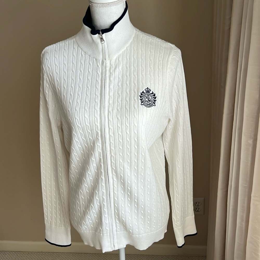Lauren by Ralph Lauren white front zip sweater